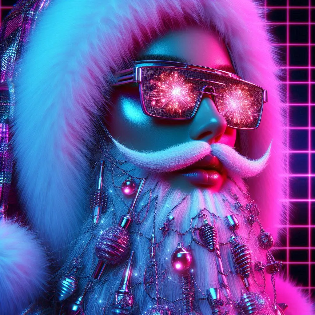 Neon Cyberpunk Santa Portrait