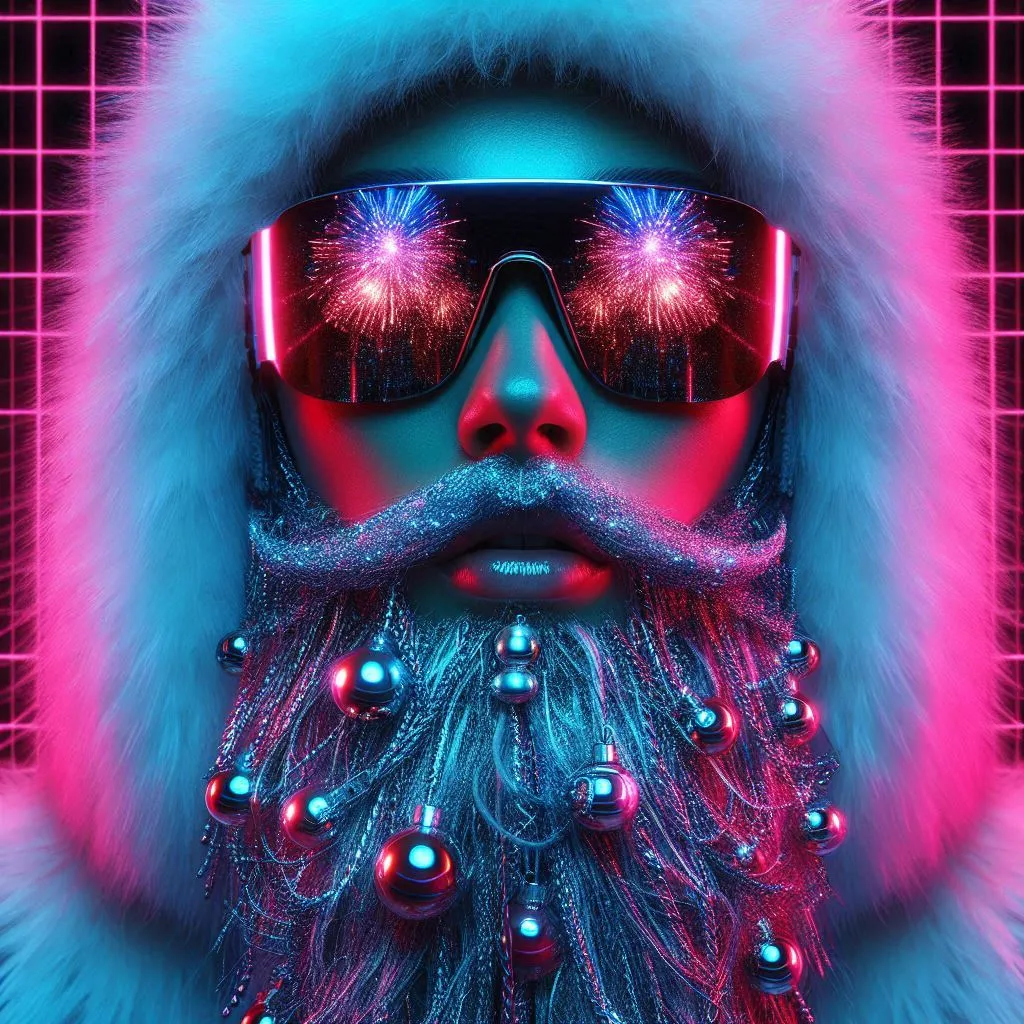 Neon Cyberpunk Santa Portrait