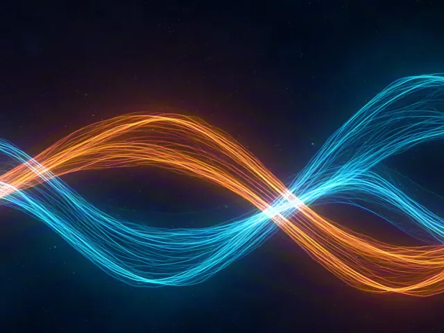 abstract neon wave trails glowing in dark space