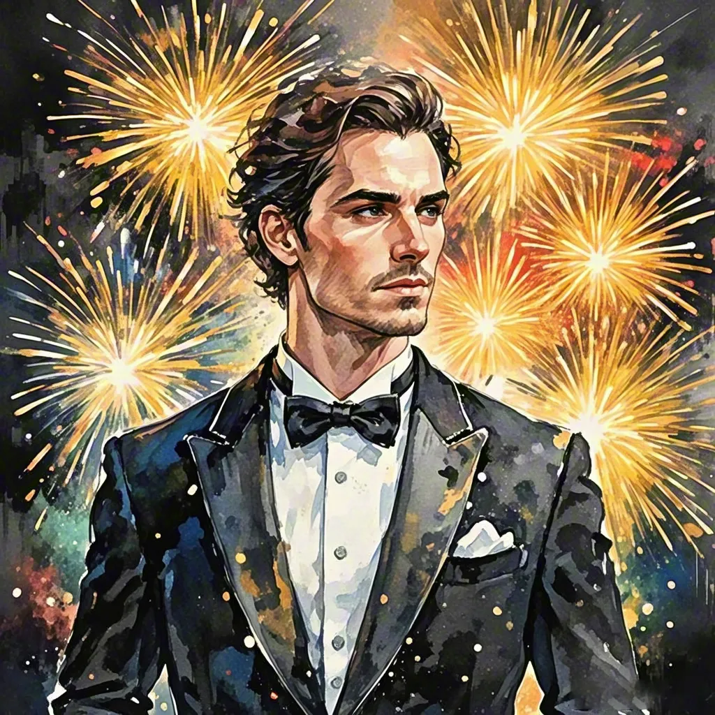 New Year Fireworks Portrait Man