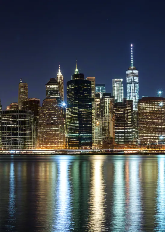 Night cityscape with illuminated buildings