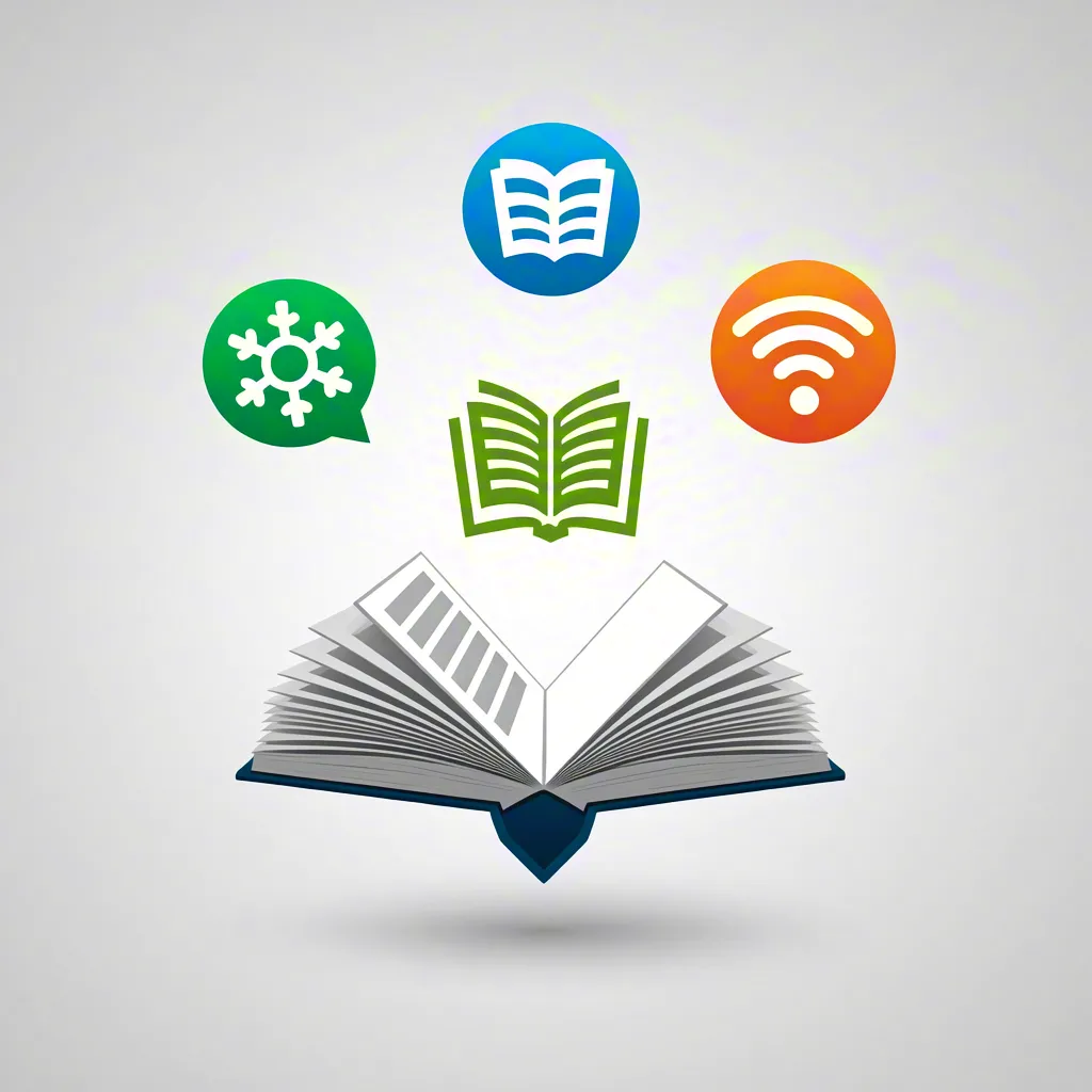 Open book with icons