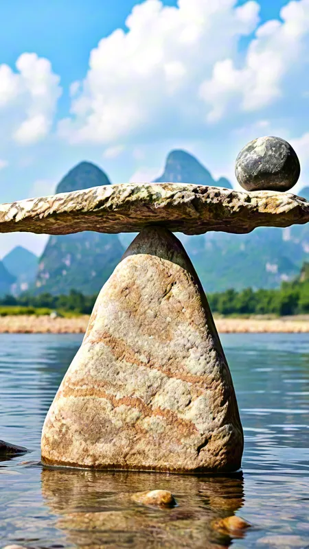 Peaceful balance stones by nature river