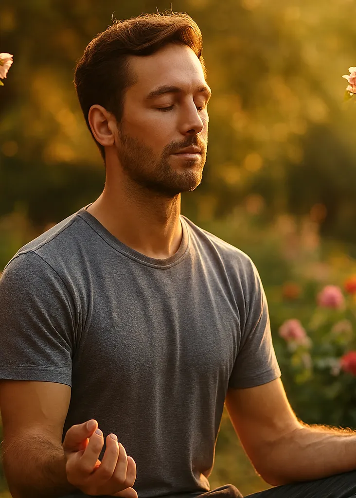 Peaceful meditation in blooming garden