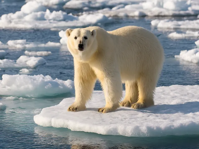 Polar bear on ice sheet in Arctic environment