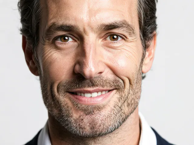 Close-up portrait of middle-aged man smiling