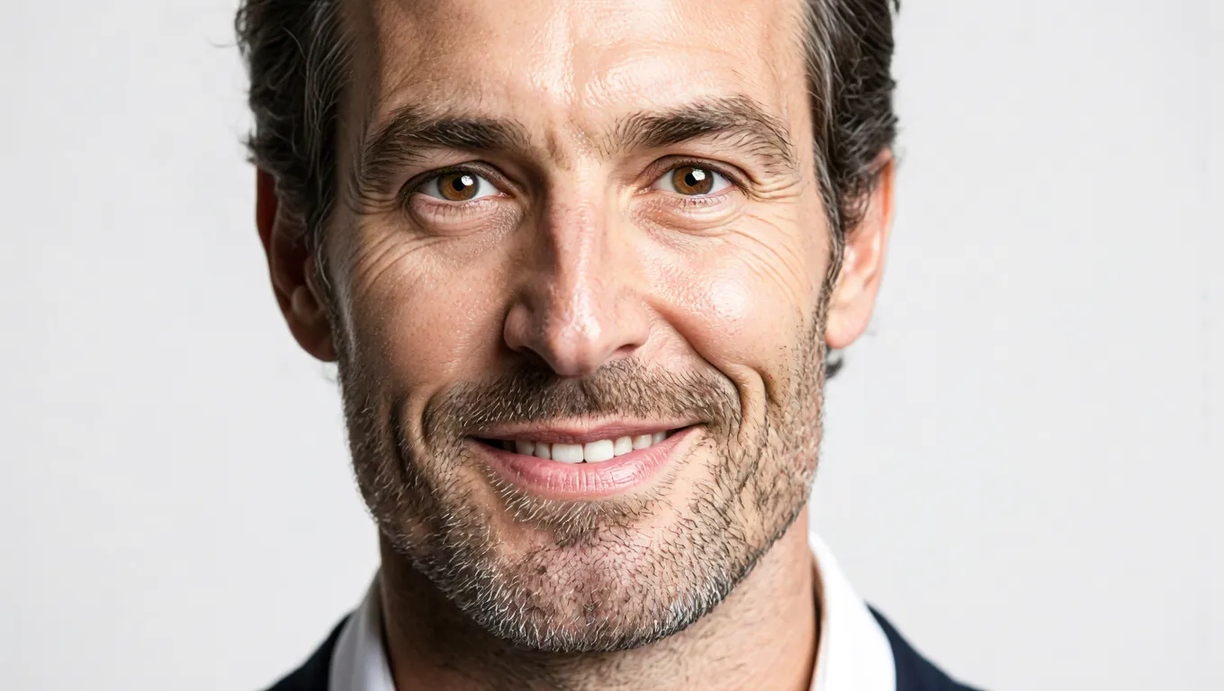 Close-up portrait of middle-aged man smiling