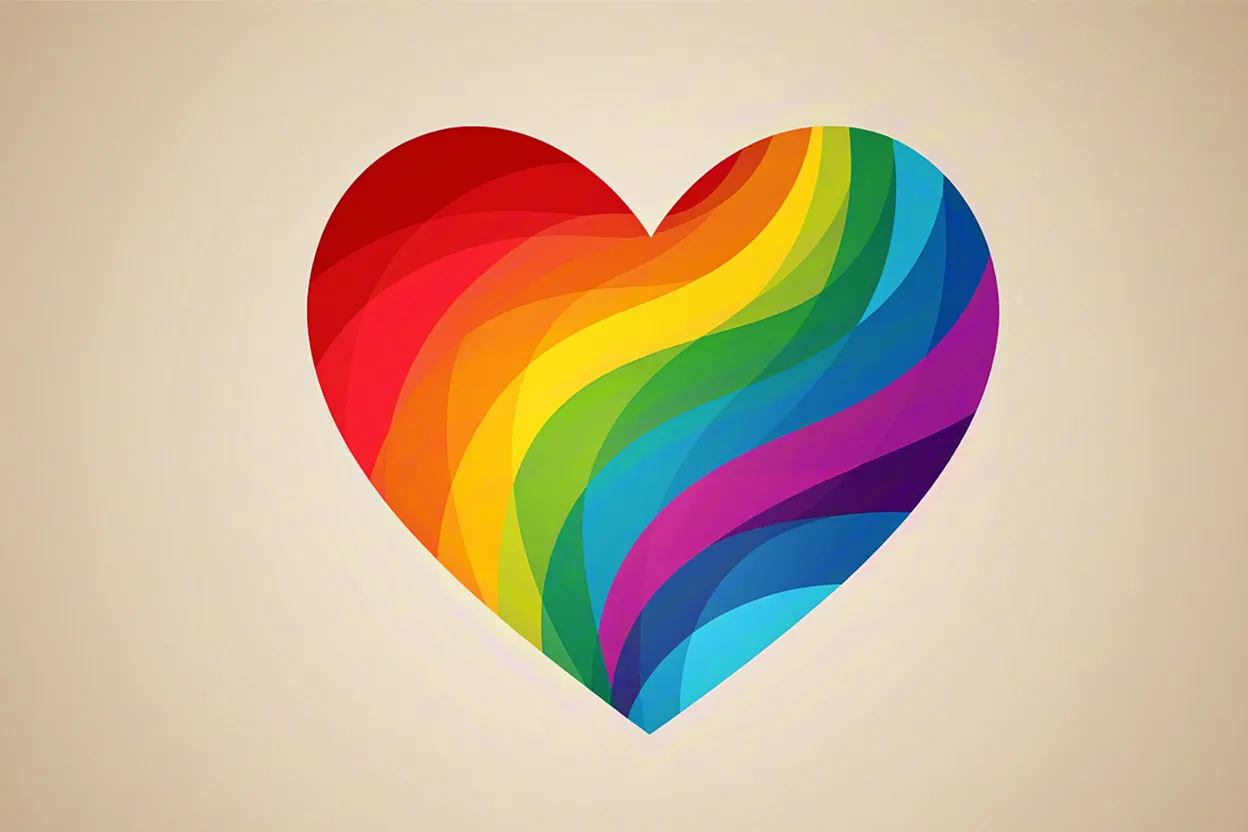 glossy rainbow heart symbol with smooth shading