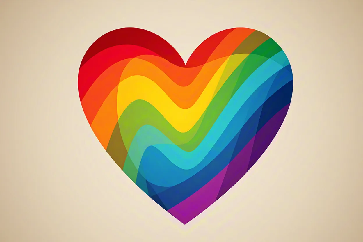 colorful rainbow heart on soft beige background