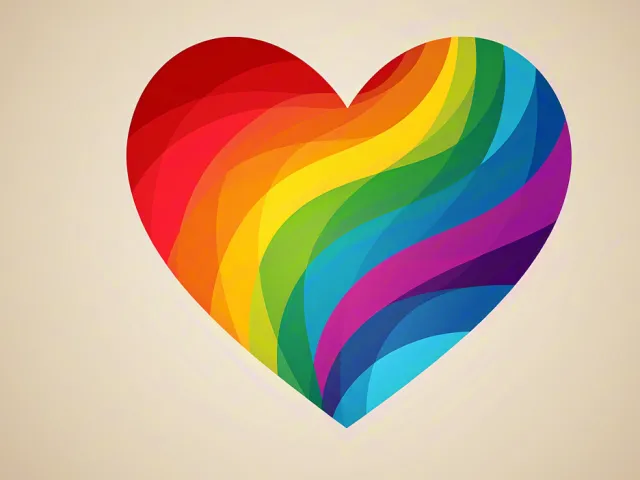 glossy rainbow heart illustration on beige background