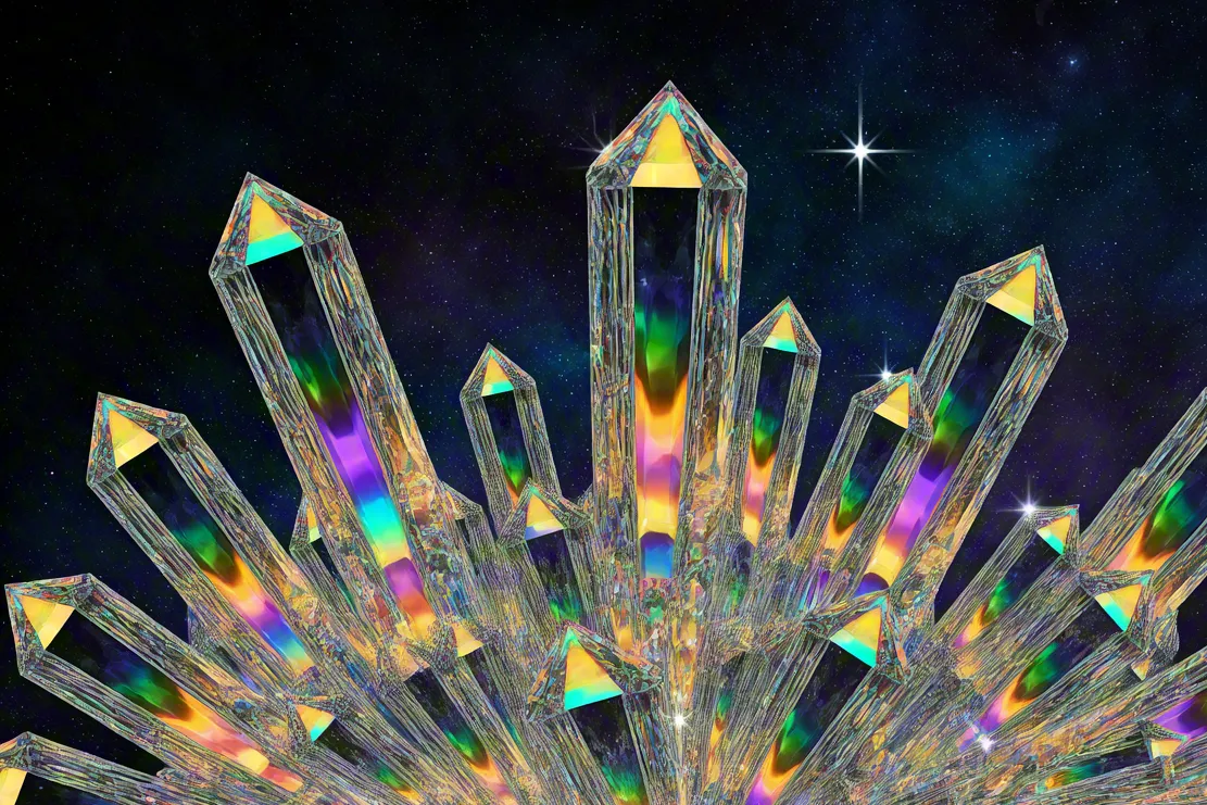 rainbow-tinted crystal spikes with cosmic background