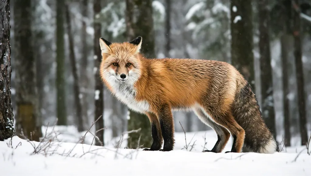 Red fox in snowy forest