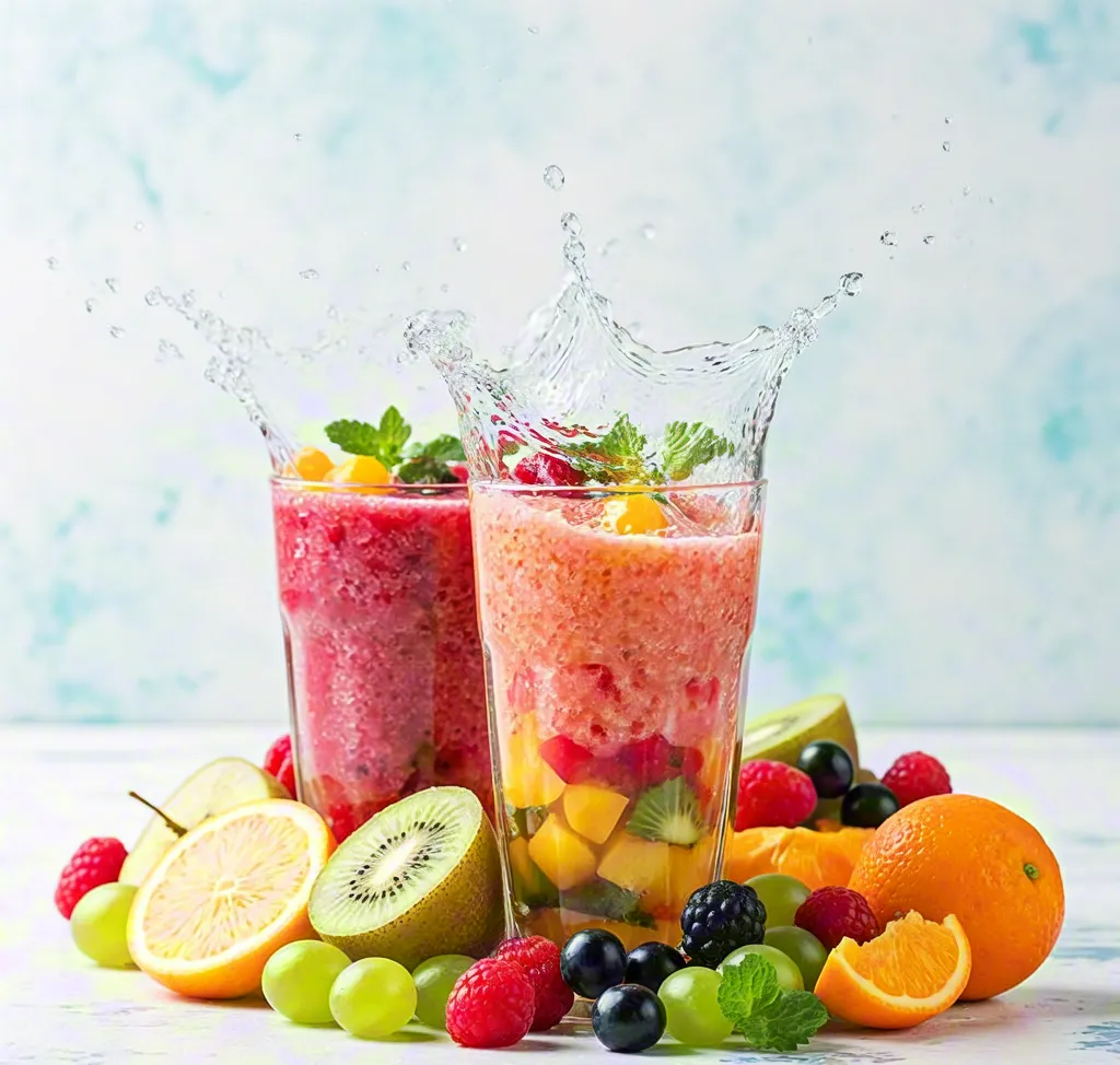 Refreshing mixed fruit smoothies with berries and citrus fruits