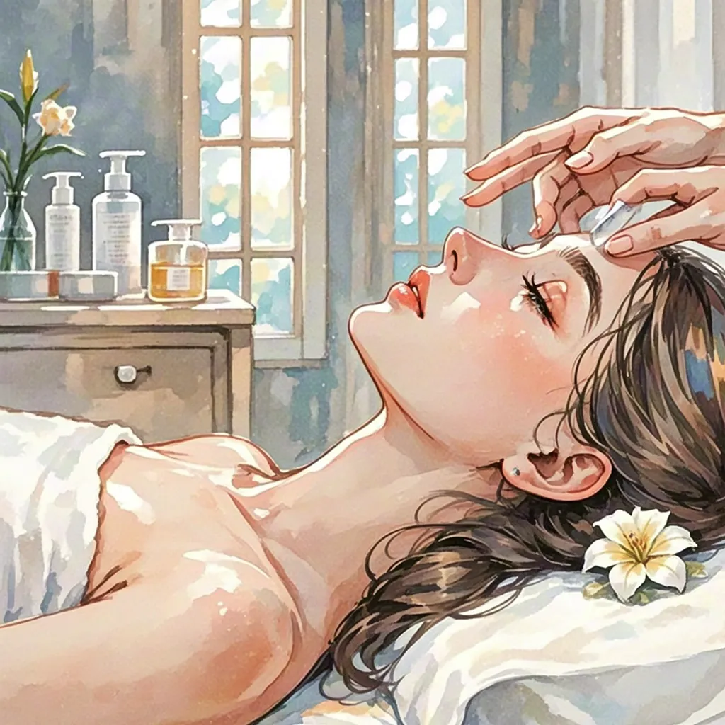 Relaxing facial treatment with flower detail