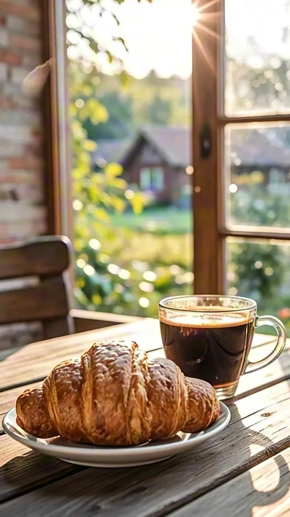 Relaxing morning coffee with pastry