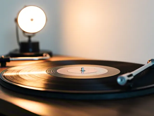 Vintage-style turntable in warm lighting