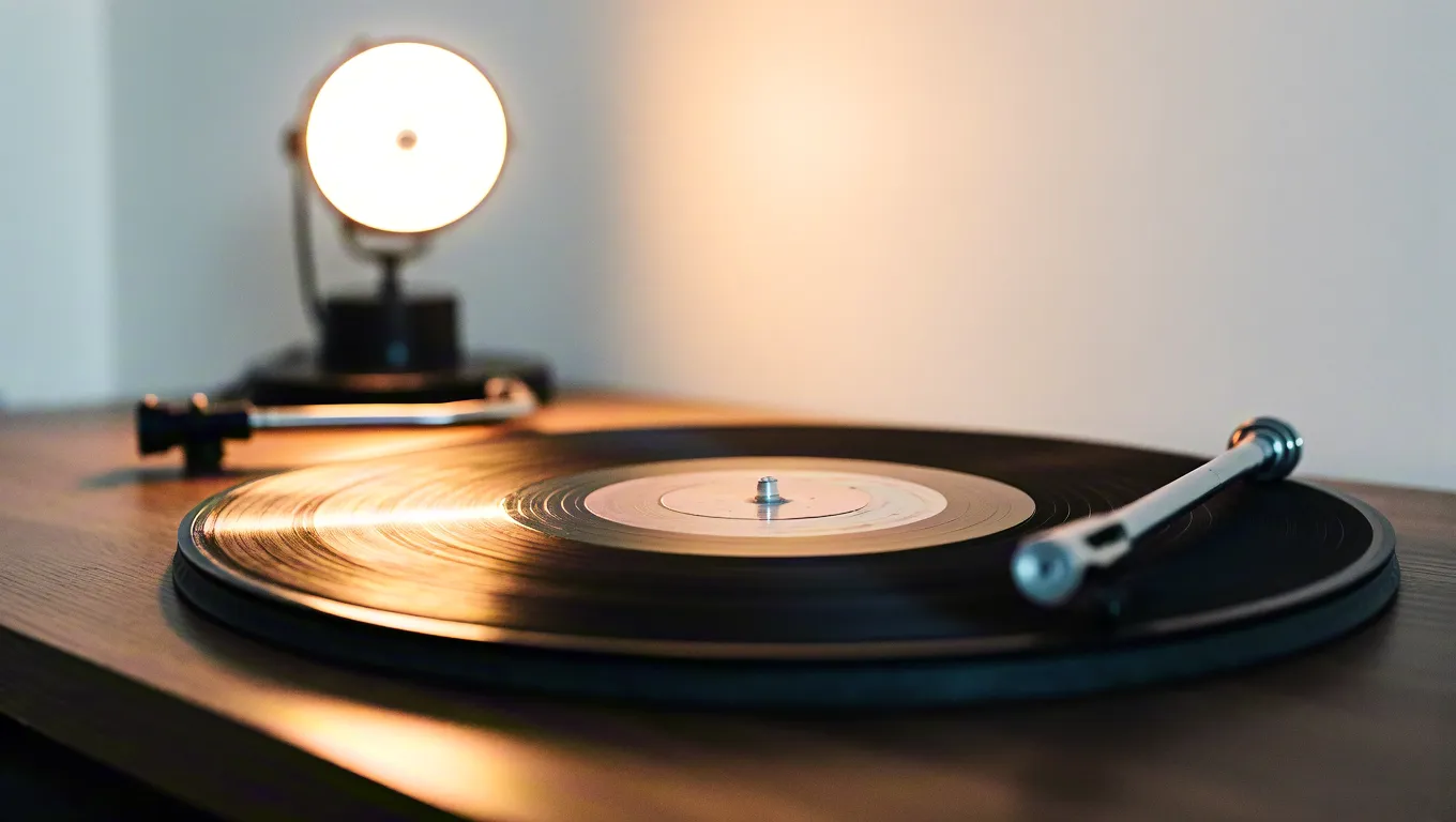 Vintage-style turntable in warm lighting