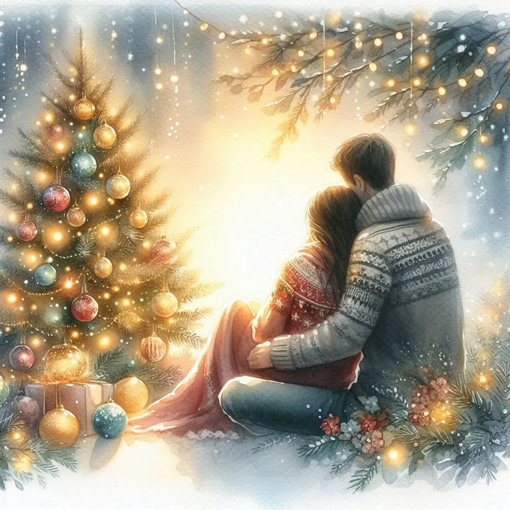 Romantic Christmas Couple by the Tree