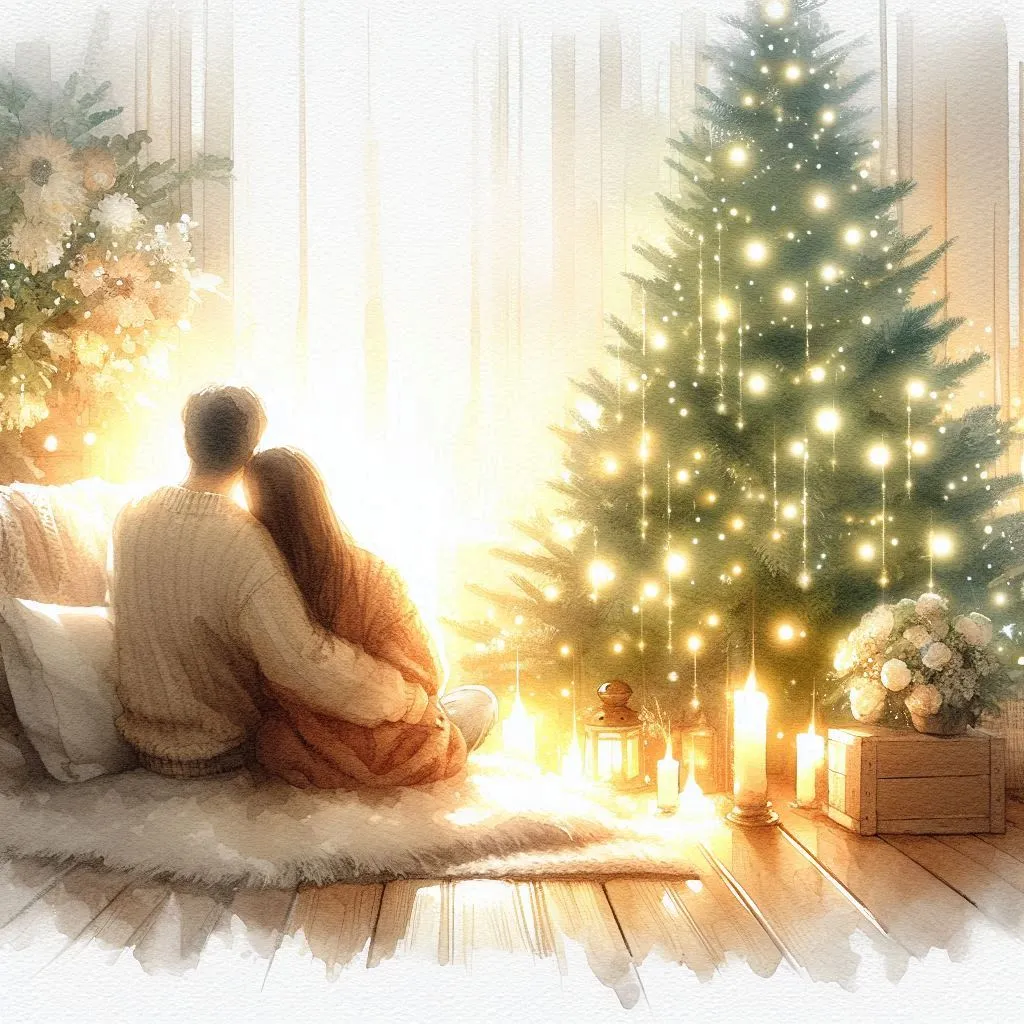 Romantic Christmas Evening by the Tree