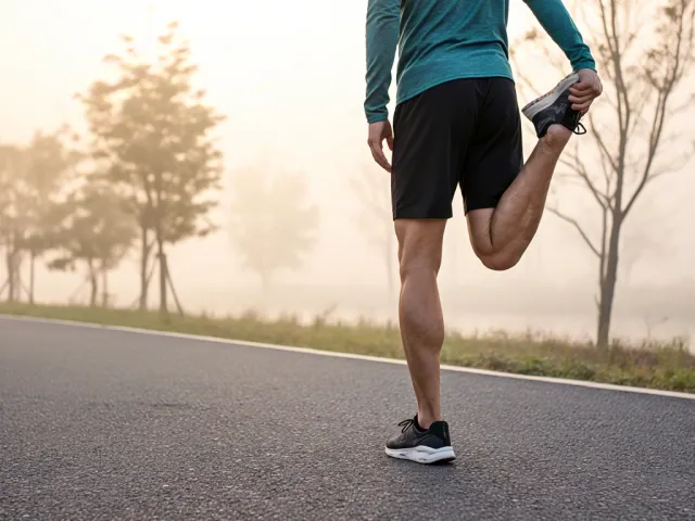 Athlete stretching leg during outdoor training