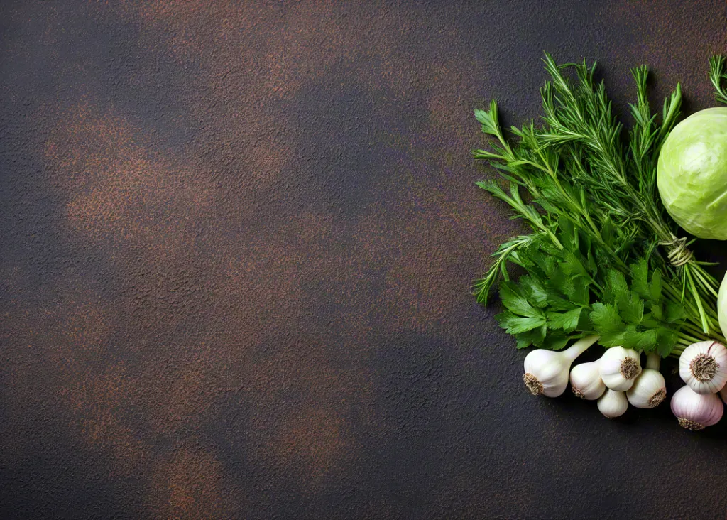 Rustic food background with herbs