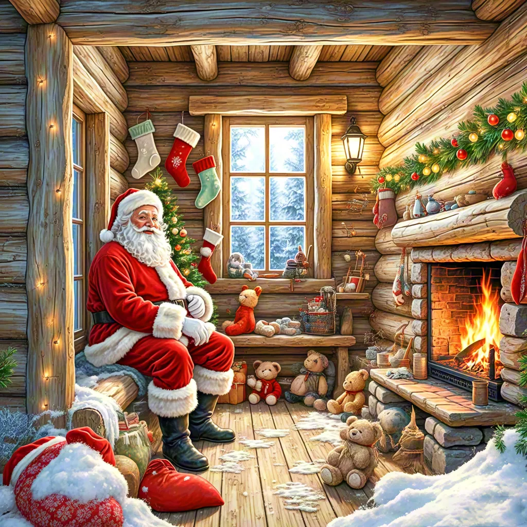 Santa in Cozy Christmas Cabin