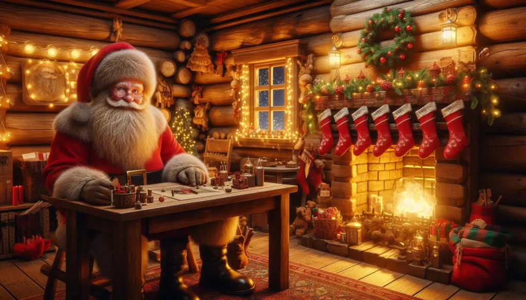 Santa in Cozy Christmas Cabin