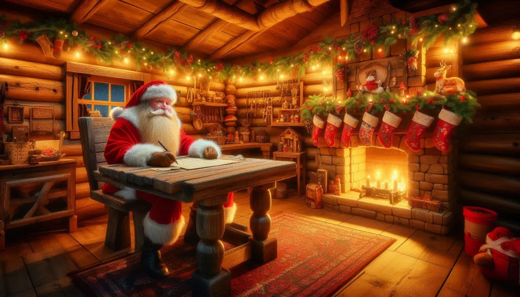 Santa in Cozy Christmas Cabin