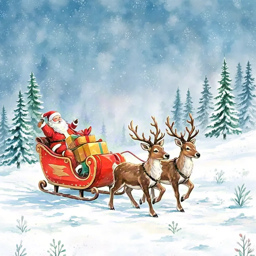 Santa Sleigh Ride Illustration