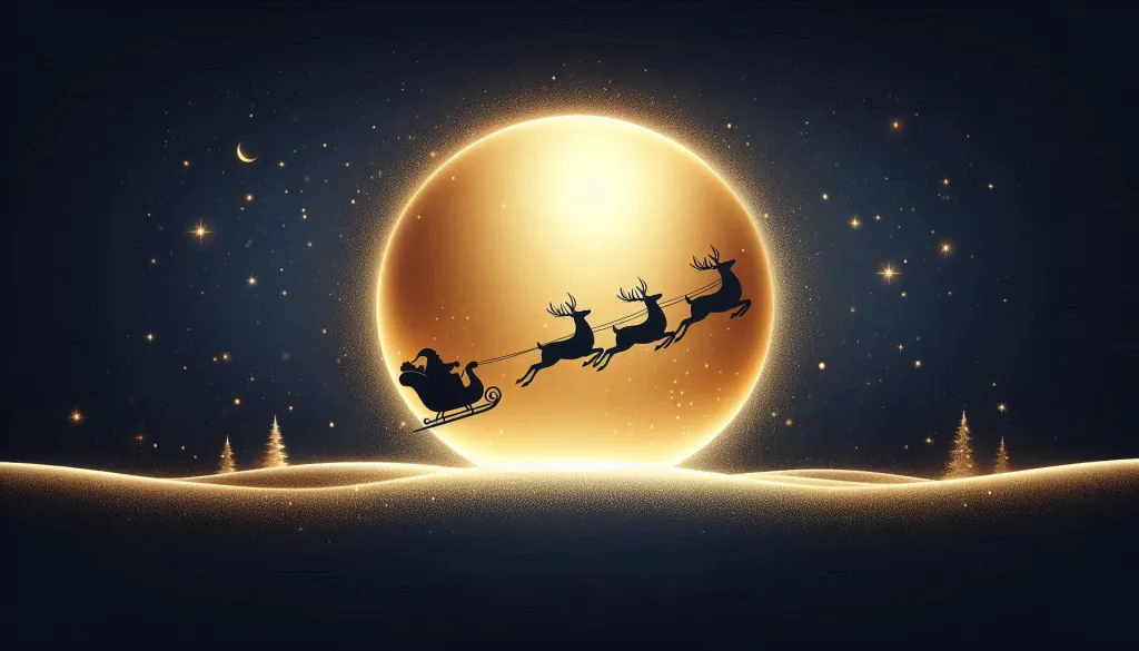 Santa Sleigh Silhouette Over Moon