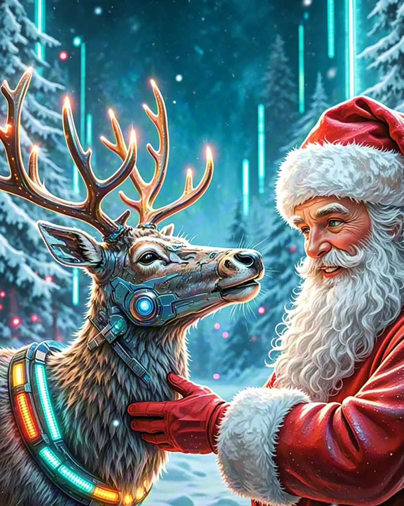 Santa with Reindeer Illustration