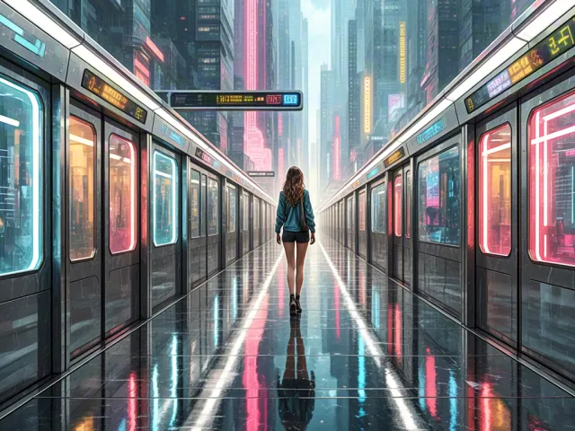 Woman embracing armored futuristic robot