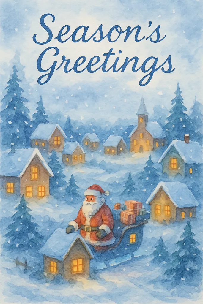 Season’s Greetings winter village card
