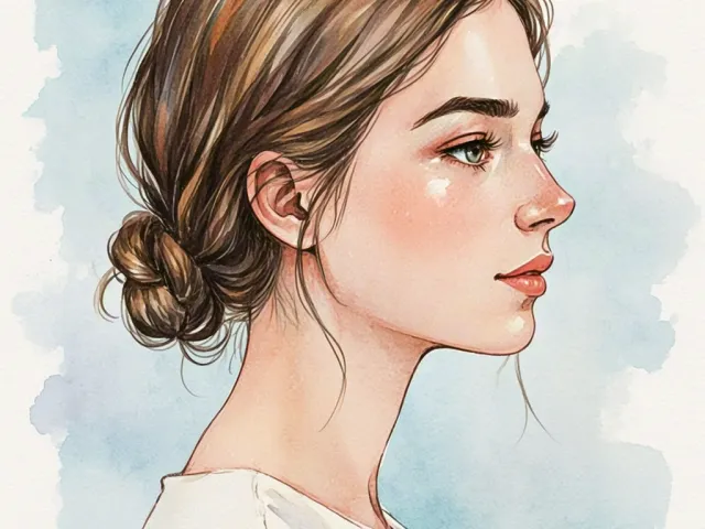 Gentle profile illustration of a woman with loose bun.