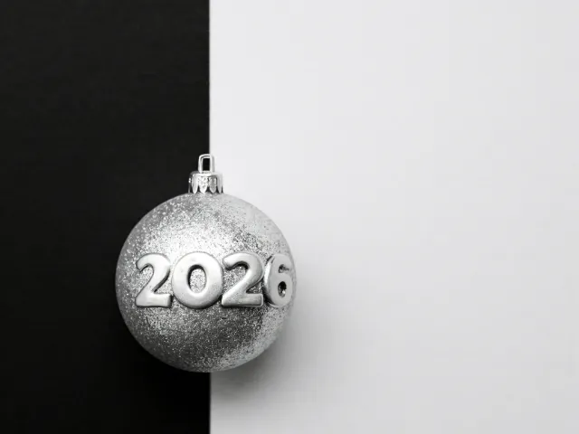 Minimalist silver holiday ornament with 2026 engraved