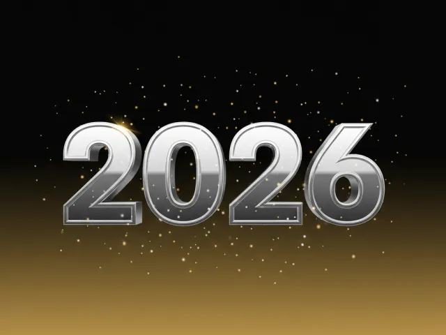 Metallic silver 2026 numbers on black and gold gradient background