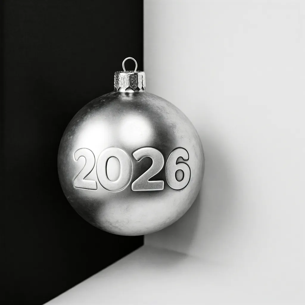 Silver Christmas ornament with 2026 inscription