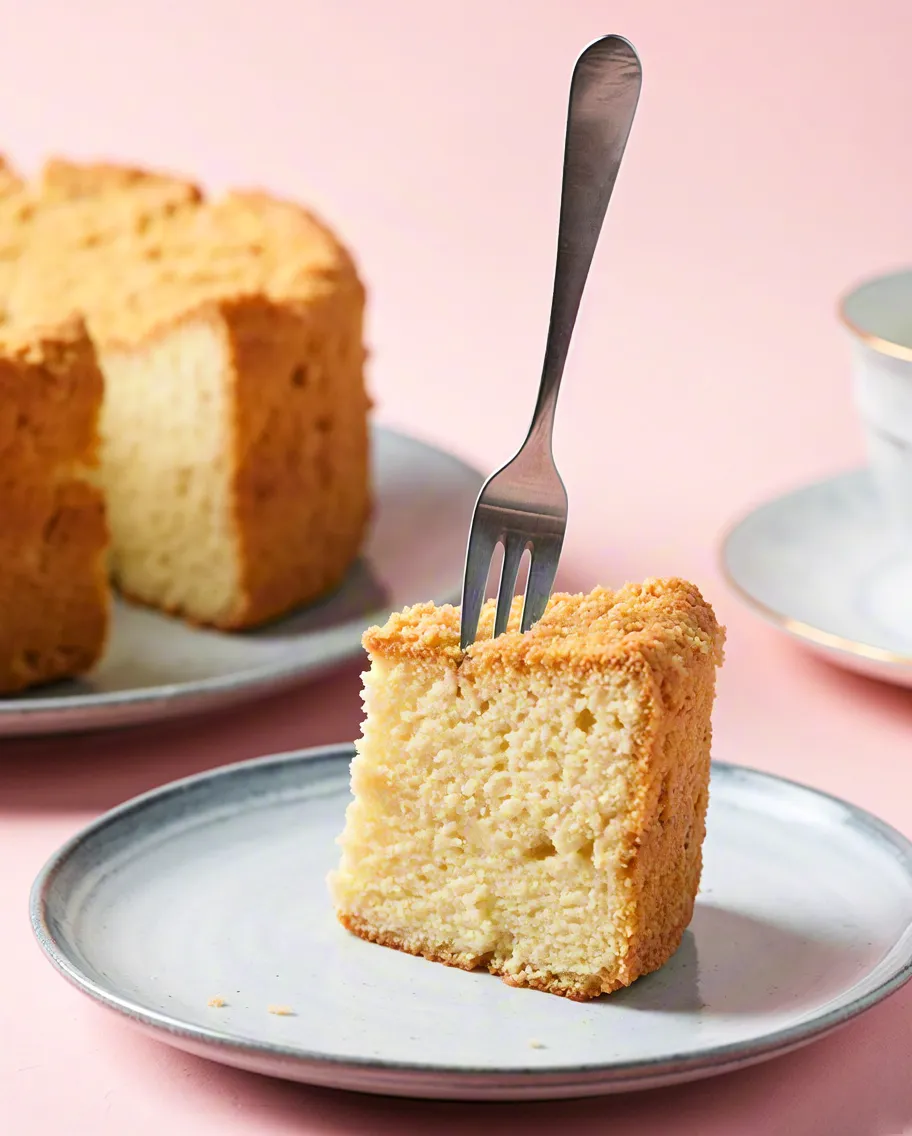 Tasty cake slice served with fork