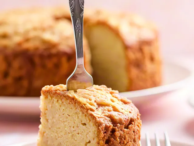 Tasty cake slice served on dessert plate