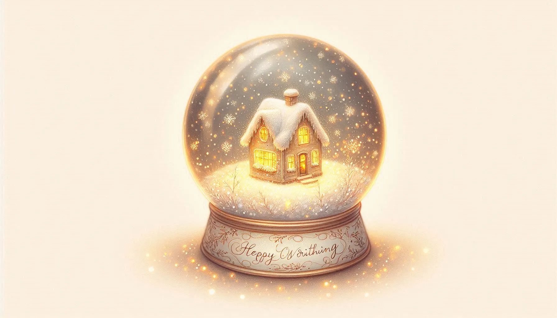 Christmas snow globe featuring a small illuminated house in snowy landscape