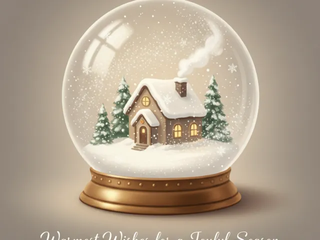 Christmas snow globe showing a small cozy cottage in snowy forest