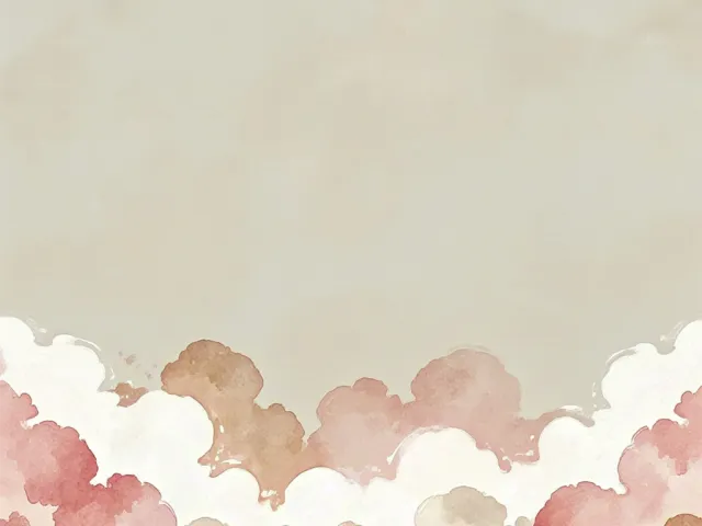 Gentle watercolor cloud forms in warm pastel shades.