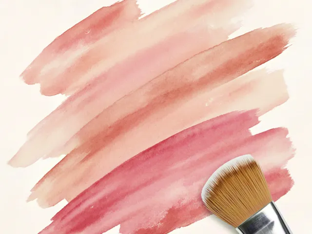 Warm watercolor brush stroke textures with a makeup brush detail.