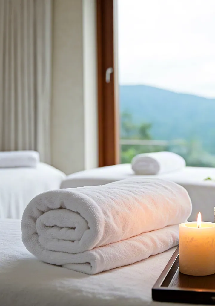 Spa interior with candles and towels