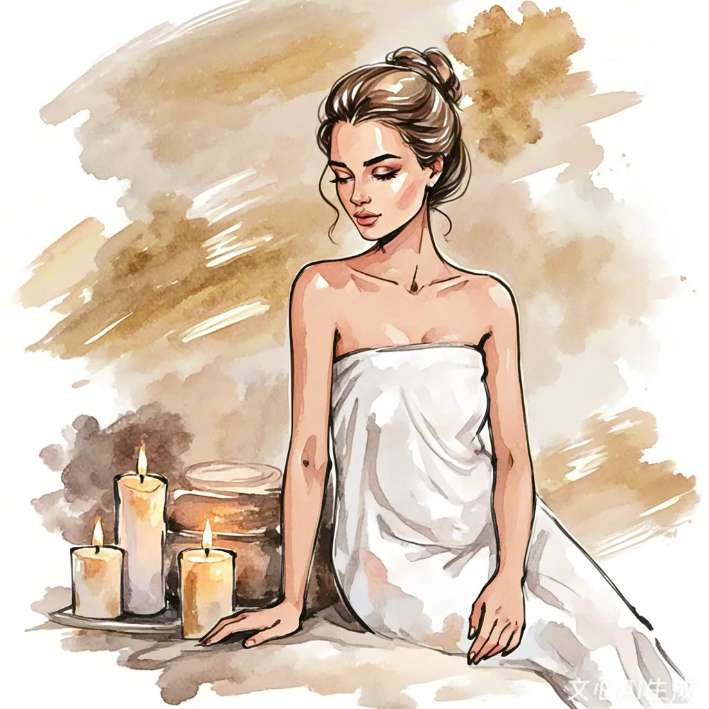 Spa woman wrapped in towel with candles