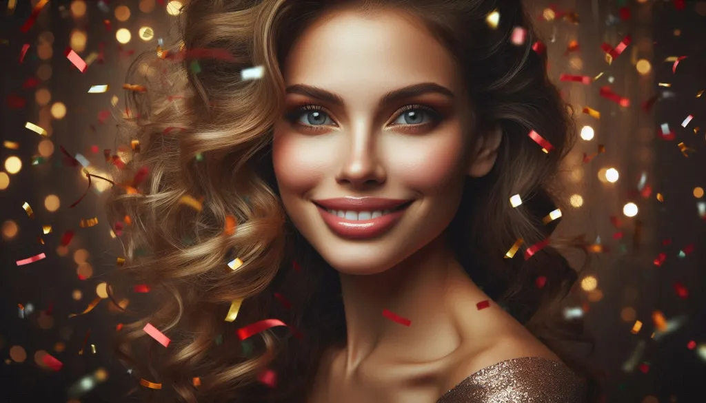 Sparkling holiday portrait of smiling woman