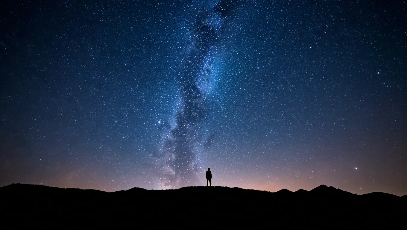 Milky Way night sky landscape with silhouette