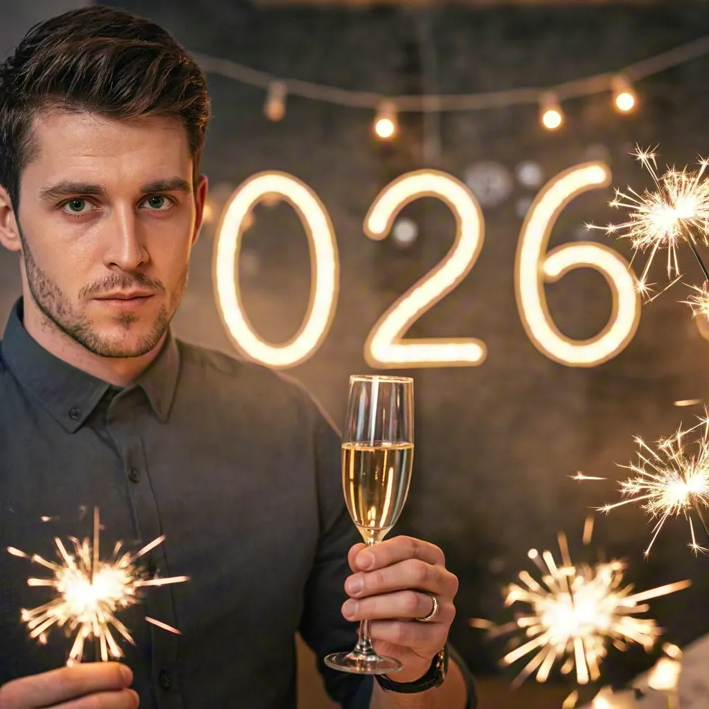 Stylish man celebrating New Year 2026