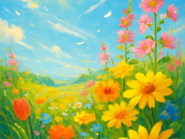 vibrant flower field under bright summer sunlight