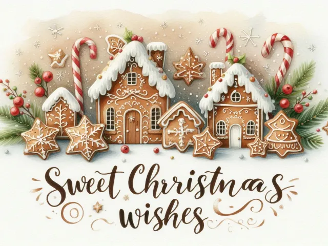 Watercolor Christmas greeting with gingerbread cookies and festive text